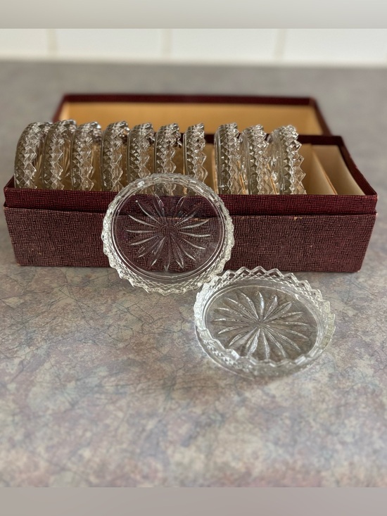 Vintage Other - Vintage Round Crystal Coasters Box Set - 12 - Round Coasters - Trinket Dish